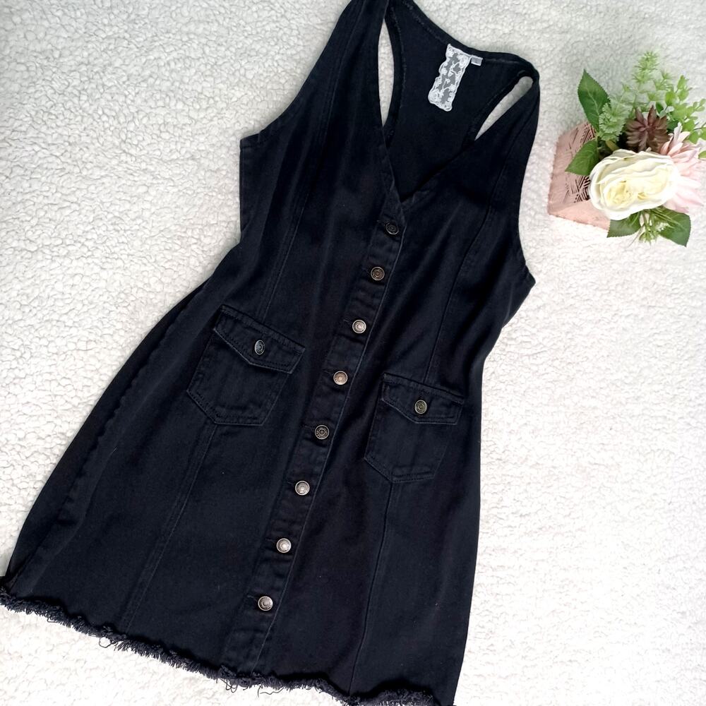 Sadie & Sage Black Denim Button-Up Sleeveless Dress L